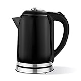 Wmmner Wasserkocher aus gebürstetem Edelstahl, doppelwandiger Teekessel mit Schnellkocher, 2000 W, mit Trockengehschutz, automatische Abschaltung, 1 l, Schwarz