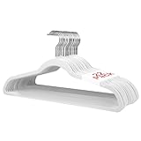 Wellong Kleiderbügel Samt, 42 cm rutschfeste Filz Bügel, Stabile Anzugbügel mit Schulterkerben, Platzsparende Kleiderbügel für Mäntel, Hosen, Silbe, 22 Stück – Weiß
