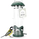 WILDLIFE HOME Körner Vogelfutterspender I 20cm mit 2 Anflugplätzen I Vogel Futterstation zum Aufhängen, Futtersäule, Körner Wildvögel, Futtersilo