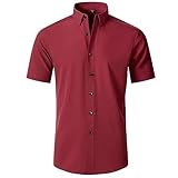 Kurzarmhemd Herren Modern Klassisch Kent-Kragen Basic Hemd Herren Slim Fit Knopfleiste Business Hemd Herren Anti Falten Kein Bügeln Causal Shirt Herren E-Red 6XL