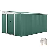 Outsunny Metall Gerätehaus 280x345x201cm 19,4m³ Outdoor Schrank mit Schiebetür Pultdach Geräteschuppen wetterfest Schuppen Gartenhaus für Außenbereich Garten Hinterhof Anthrazit, Grün