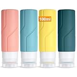 OSDUE 4 Stück Silikon Reiseflaschen Set, Reiseflaschen zum Befüllen Set Travel Bottles für Shampoo, Lotion, Spülung, Duschgel, Reise Shampoo Behälter BPA-frei Praktisches Reiseflaschen Set (100ML)