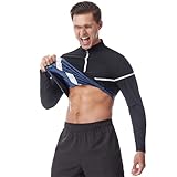 Weyot Schwitzanzug Zum Herren Abnehmen, Sauna Shirt Herren Sauna Shapewear Mit Reißverschluss Schwitzeffekt Gewichtsverlust Fettverbrennungs Trainingsshirt Sweatshirt Top,M,Blue