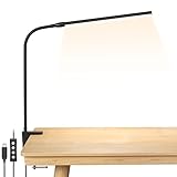 Lepro LED Schreibtischlampe Klemmbar, Tischlampe Architektenlampe mit Schwenkarm, Augenschutz Klemmleuchte USB, 3 Farben & 10 Helligkeitsstufen Dimmbar 3000K-6500K Tischleuchte für Büro, Schwarz