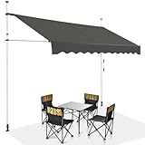 RELAX4LIFE Klemmmarkise 200 cm breit, Markise Balkon ohne Bohren, Höhenverstellbare Balkonmarkise mit Handkurbel, Sonnenschutz für Terrasse Balkon Veranda (200x175cm, Grau)