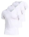 Comfneat Herren 3-Pack Elastisch T-Shirts V-Ausschnitt Baumwolle Elasthan Unterhemden (White V-Neck 3-Pack, L)