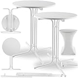tectake® Gastro 2er Set Stehtisch klappbar, Bistrotisch mit Husse, Tisch Ø80cm, Stehtisch mit MDF-Tischplatte, Gartentisch klappbar, Klapptisch, rund, Stahlgestell, stabil und robust - weiß, 2er Set