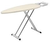Tefal IB5100 Bügeltisch (Sicherheitsablage, Dampfbügelfläche ohne Durchtropfen, integrierte Kleiderstange, höhenverstellbar) Silber/beige