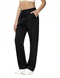 Aseniza Jogginghose Damen High Waist Sporthose Baggy Trainingshose Sweatpants Damen Kordelzug Freizeithose mit Taschen für Fitness Laufen Alltagsgebrauc Schwarz L