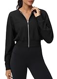 Tmustobe Leichte Trainingsjacke für Damen, Langarm, für Laufen, Yoga, Workout, Schwarz, M