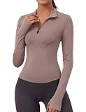 Rapbin Sportjacke Damen Funktionsshirt Langarm Sport Crop Tops für Fitness Sportshirt mit Reißverschluss und Daumenloch (Haiyueyan,XL)