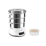 Tefal Convenient Series Deluxe Dampfgarer, einfacher Touchscreen, 8 Programme, Garen auf 3 Ebenen, Behälter aus Edelstahl, langlebige Qualität, gesunde Zubereitung, Edelstahl/weiß, VC502D
