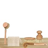 Scheuerbürste mit natürlichen Borsten, Küchenreinigungsset aus Holz – Luffa-Reinigungstücher im Lieferumfang enthalten, natürliche Spülbürste für Waschbecken, Pfanne, WC, Badewanne, Schüssel, Dusche