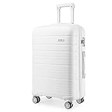 KONO Zwillingsrollen Reisekoffer TSA-Schloß 76cm Trolley Koffer Polypropylen Hartschale Rollkoffer mit YKK Reißverschluss (Weiß, XL/100L)