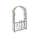 Defacto Rosenbogen aus Metall Mit Tür Tor in Schwarz 230 x 37 x 114 (HxTxB), Torbogen, Rankbogen Rosen, Wetterfeste Rankhilfe mit Verzierung, rosenspalier, Rostfrei, für Garten DF-28KD