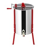 Suusolny Edelstahl Honigschleuder 4 Waben | Diagonalschleuder Manuelle Tangentialschleuder Ø48cm | Premium Imkerzubehör mit Stahlgestell & Drehkurbel | Luftdichter Deckel für schonende Honigernte