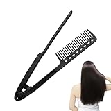 Krujecnt Haarglättungskamm für Damen, flacher Eisen, V-förmiger Haarglätter, ergonomischer Griff, Anti-Frizz-Werkzeug für nasse und trockene Friseure, Anfänger, Profis