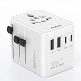 Hichain Reiseadapter Weltweit, GaN 35W Internationaler Steckdosenadapter Universal Reisestecker mit 2 USB-C, 2 USB-A, 2 Doppelsicherung, UniversalAdapter Travel Adapter für EU USA UK AUS JP, Weiß