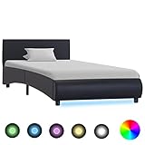 vidaXL Polsterbett mit LED Kunstlederbett Einzelbett Bett Bettrahmen Bettgestell Lattenrost Ehebett Schlafzimmerbett Schwarz 90x200cm