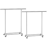SONGMICS Schwerlast-Kleiderständer, 2er Set, Kleiderstange auf Rollen, bis 90 kg belastbar, mit ausziehbarer Garderobenständer, zusammenklappbares Unterteil, Ablage für Boxen, silbern HSR013S02