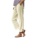 Generisch Hosen Damen Sommer Sommerhose Baumwolle Cargohosen 2025 Frau Jogginghose Einfarbig Leicht Yogahose Outlet Sweathose Sale Schlaghose Kurzgröße Cargo Hosen Warehouse Deal Beige S