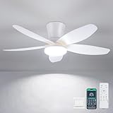 Deckenventilatoren mit Beleuchtung-92CM Bauender Deckenventilator mit LED-Beleuchtung und Fernbedienung/App-Steuerung, dimmbare LED-Deckenventilatoren für Schlafzimmer, Innen-/Außenbereich(Weiß)