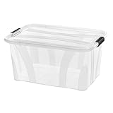 Aufbewahrungsboxen mit Deckel, 7L 14L 21L 32L 55L 80L Plastik Boxen Klickverschluss Stapelboxen 1er/3er Sets Lebensmittelecht Transparent Haushalt & HLKauf-Block (1er 14-Liter & 1x HLKauf-Block)