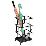 Alyoen Regenschirmständer aus Metall, Schirmständer mit eine herausnehmbare Wasserauffangschale und Verstellbare Füße, 26,5 x 21,5 x 47,5 cm, Schirmständer für Große und kleine Klappschirme, Schwarz