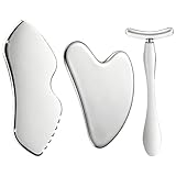 Gua Sha Werkzeug, Edelstahl Gua Sha Werkzeug für Gesicht, 3er-Pack Schaben Massagestein Werkzeug mit Aufbewahrungstasche, Gesichtsschaber für Gesicht, Hals, Augen, Körper, Hautpflege (C)