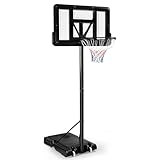 Lischwert Basketballkorb-Basketballkorb Outdoor 305cm Rollen Basketballanlage Standfuß Verstellbare von 128 bis 305 cm Basketballständer für Kinder Jugendliche Erwachsene im Hinterhof/Innenbereich