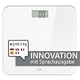 ADE Sprechende Personenwaage digital Deutsch | bis 250kg | Körperwaage mit Sprachausgabe in 5 Sprachen | sehr großes Display | ideal für Blinde, Sehbehinderte und Senioren