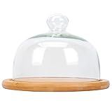 Zerodeko Glaskuppel mit Holzsockel: 18 cm, Griff Glocke Bell Glas mit Tay Clear Display Case, Tischdekoration für Desserts, Käseblüte
