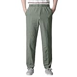 IHGWE Lässige Leinenhose für Herren mit elastischem Bund und Kordelzug aus Baumwolle Skihose Herren (Green, XXXXL)