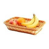suaywo Rattan Tray Korb Organizer Storage Basket Rectangular Brötchenkorb Gewebtes Material Rechteckig Aufbewahrungskorb Für Restaurants, Obstläden - Zweifarbig (30 * 20 * 7cm)