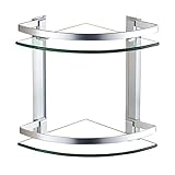 WDSOPK Badezimmer-Glasregal Mit Schiene, 2-Stufige Eckglasregale Aus Aluminium, An Der Wand Montiertes Duschregal Aus Gehärtetem Glas Zur Aufbewahrung Im Badezimmer (Silber, Einheitsgröße)