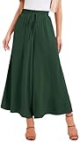 WUWUSKY Sommerhose Damen Leicht Lässige Palazzo Hose Elegant High Waist Baggy Freizeithose mit 2 Taschen,Dunkelgrün,L