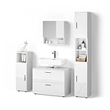 Livinity Badmöbel-Set Ronco, Weiß Hochglanz, 4 Teile, mit Schubladenschrank und Hochschrank