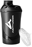 Eiweiß Shaker 800 ml mit Sieb - ORIGINAL Fitness Mixer - auslaufsicher - BPA frei, Mit Skala für cremige Whey Proteinpulver Shakes, Protein Isolat und BCAA Konzentrate in Schwarz Deluxe