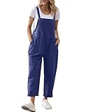 YESNO Damen Latzhose Sommer Oversize Trägerhose Beiläufig Loose Bib Pants Overall Baggy Jumpsuit Strampler Sommerhose mit Träger (XL PV9DE PV9 Navy Blau)