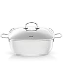 Fissler Secural / Edelstahl-Bräter, beschichtet (6,5 L - Ø 28 cm) großer Schmortopf quadratisch, mit Glas-Deckel, backofengeeignet - Induktion, Silver