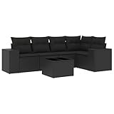 QJBSAVVA Mini Lounge Gartensofa Garten Loungemöbel Set Gartendeko Für Draußen - 6-TLG. Garten-Sofagarnitur mit Kissen Schwarz Poly Rattan für Kleinen Balkon Hotels Café Versammlungen