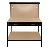Werktsich Werkbank Arbeitstisch Schwarz Werkstatt Lochwand Stecktafel Schublade LED Licht DIY Holzwerkbank Werkzeugbank Werkstatteinrichtung Werkzeug Aufbewahrung 370kg Kapazität 40 Haken Gummihammer