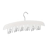 Relaxdays Gürtelhalter Kleiderschrank, Haken für 12 Gürtel, 360° drehbarer Haken, Lotusholz, 17,5x43x5,5 cm, weiß/Silber