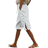 YEBIRAL Leinen Shorts Damen mit Kordelzug Casual Baumwolle-Leinen Hose Elastische Lose Bein Sommerhose Leicht Hosen Bequeme Stoffhose für Sommer
