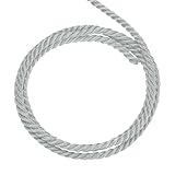 QUARKZMAN Gedrehte Kordelverzierung, 5 Yard 3.5mm 3-Lagiges Geflochtenes Seidengarn Glänzendes Band Für Basteln Geschenktüten Vorhang Weihnachtsschmuck, Silber Grau - 5m