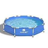 Hanjet Steel Frame Pool PE Rahmenpool Schwimmbecken Aufstellpool Gartenpool Sommer Swimingpool Stahlrahmenpool Planschbecken für Außenbereich Hinterhof, rund, Blau (Ø244x51cm)