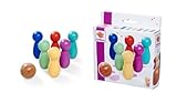 Eichhorn – Games – Bowling Spiel mit 6 Pins und Einer Holzkugel, buntes Tisch Bowling, 7 teilig, aus Birkenholz, ab 3 Jahren