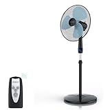 Brandson - Standventilator mit Fernbedienung 50 W - Preisträger 2025 - Standlüfter leise – Ventilator höhenverstellbar - um 40° verstellbar - 3 Geschwindigkeitsstufen - Oszillation ca. 90° - schwarz