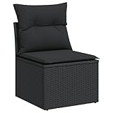 vidaXL Gartensofa ohne Armlehnen, Outdoor Sofa mit Kissen, Terrassensofa mit Stahlrahmen, Gartenstuhl Gartensessel Gartenmöbel, Schwarz Poly Rattan