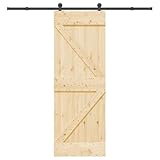 Emmtore Schiebetür mit Beschlag Massivholz Kiefer,Schiebetür Komplettset Holzschiebetür Scheunentür 70 x 210 cm (213.5 cm),Dreick